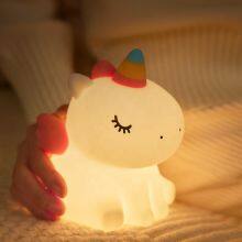 New Unicorn Silicone Nursery Night Light USB Rechargeable Cartoon Animal Bedroom Decor Touch Night Lamp Kawaii Kids Night Lights thumbnail-3