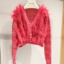 Winter New Fox Fur Grass Women's Versatile Short Cardigan Jacket Sweater Knitted Sweater Furry Autumn Outfit thumbnail-1