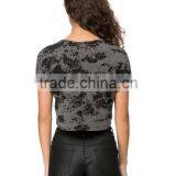 2015 China Manufacturer Customized Ladies Sexy Print France Bean Crop Tee Shirt Quality Choice thumbnail-4