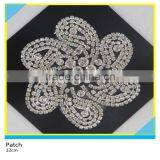 Hotfix Flower Shape White Pearl Applique AB Crystal Rhinestone Cup Chain Patch 10x10cm thumbnail-3