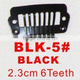 BLK-5# Retail and wholesale 23mm long black color straight 6 teeth easy snap clips for h for hair extensions wigs wefts weavings