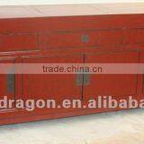 Chinese Antique Furniture Red Pine Wood Three Drawer Four Door Cabinet thumbnail-1