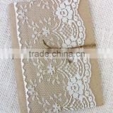 Rustic lace wedding invitation card with Kraft pocket
