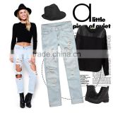 Best selling Hollow Out Hole brands Jean Pants For Women Boy Friend European Pattern Loose Clothing womens jeans wholesale china