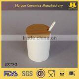 Ceramic Spice Jar, Kitchenware, Salt Cruet With Bamboo Lid and Spoon thumbnail-3