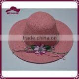 Girl Pink Straw Sun Hat Paper Floppy Hat With Colorful Flower thumbnail-1
