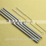 Straight metal stainless steel drinking straw with 2 cleaner brush