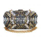 Fashion Classic Design Embroidery Flowers Party Black Diamond Clutch Evening Bag Shoulder Bag Handbag Ladies Purse(C024) thumbnail-3