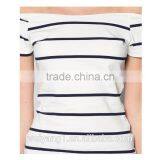 China Factory Direct Wholesale Petite Stripe Bardot Top Woman Short Sleeves Blouse thumbnail-5