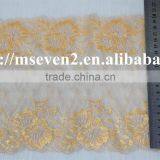 100% Embroidery Latest Design in Gold Color Fower Elastic Band Lace Frontal for Dress thumbnail-6
