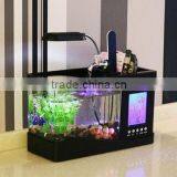 Mini Aquarium Fish Tank Penholder With Desktop LED Clock