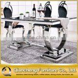 Fashionable Silver Frame Dining Table With Marble Top