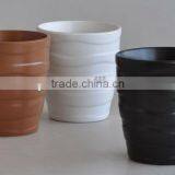 Glazed Solid Color Ceramic Flower Pot With Horizontal Stripes thumbnail-1