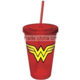 Plastic Double Wall Tumbler With Lid and Straw thumbnail-2