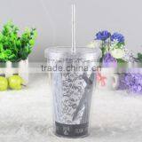 16oz Double Wall Plastic Tumbler With Lid and Straws thumbnail-1