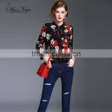 Maxnegio Lady Hot Style Floral Printed New Fashion Chiffon Blouse 2017