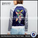 MGOO Customized Satin Floral Embroidered Bomber Jacket Streetwear Raglan Sleeve Autumn Coat Women thumbnail-1