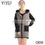 European Fashion Winter Jacquard Fur Collar Zipper Women Cardigan Sweater thumbnail-4