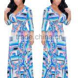 Ebay Hot Selling Cheap Women Contrast Color Chiffon Long Maxi Dress thumbnail-4