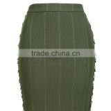 2017 OEM Ladies Fashion Midi Tube Khaki Skirt With Side Metal Detrails thumbnail-5