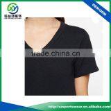 2017 Latest Shirt Designs Black Color v Neck Bamboo t Shirt for Women thumbnail-4