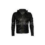 size 50 XL fitted hooded vintage black leather jackets for men single lining
