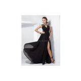 A-line Jewel Sweep/Brush Train Chiffon Sequin Evening Dresses thumbnail-1