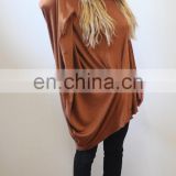 Twisted Brown Top Oversized Asymmetrical Top Loose Grey Top Casual Cotton Blouse