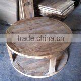 RE-1522 3 Reclaimed Wood Triangular Leg Used Coffee Shop Table and Chairs thumbnail-1