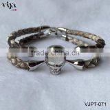 2016 Fashion Skull Men Bracelet, Genuine Stingray Leather Cord Bracelet, Stainless Steel Clasp Bracelet With High Quality End thumbnail-3
