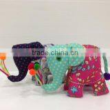 Thailand handmade Hmong elephant dolls with pons pons and cut fabrics