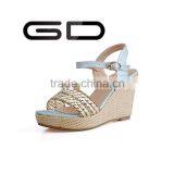 GDSHOE Cheap Price Ladies pu Sandals Classical High Heel Wedge Sandals