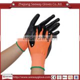 SEEWAY 13gauge Orange Nylon Knitted Abrasion Resistant Work Gloves with Black Nitrile Palm Coated for Oil and dirt prevention