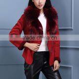 Women's new style fur collar leather coat