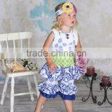 China Cheap Wholesale Toddler Girl Summer Short Sleeve Chevron Ruffle Pant Boutique Outfit Set thumbnail-4