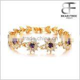 Fashion Jewelry Gold Plated Women Bracelet Link Wristband Purple Cz Wedding Gifts thumbnail-1