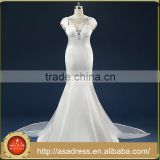 ASAW06 Elegant Cap Sleeve Open Back Glass Crystals Beading Detachable Long Train Mermaid Wedding Dress
