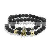 2016 Fashion Gold & Silver Spartan Knight Helmet Lava Stone Beads Bracelet for Men thumbnail-4