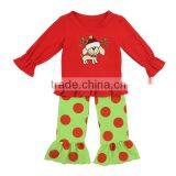 2016 Kaiyo Christmas Toddler Clothes Sweat Suit Red Ruffle Top With Dot Ruffle Pants Icing Pants Outfits thumbnail-2