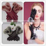 100% Brand new! 2016 Fashion Women PU Leather Autumn Winter Warm Gloves Rabbit Fur Touch Screen Gloves