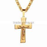 Latest Hot Necklace Accessory Double Deck Scaved Letter JUSUS Gold Hallowmas Christian God Crux Titanium Steel Pendant Necklaces thumbnail-1