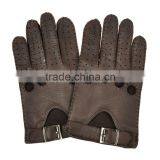 Top Luxury Buckle Hand Sewing Breathable Driving Gloves Dark Brown Deerskin Leather Gloves for Men thumbnail-5