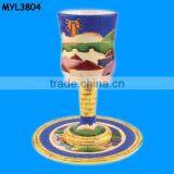 Jewish pottery Kiddush cup with saucer