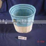 Round blue and light yellow paper rope woven iron frame wastebin baskets