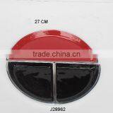 Three Compartment Red and Black Cast Aluminium Enamel Bowl With Food Safe Enamel