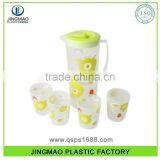 Food Grade Home Flower Print Plastic Water Pitcher Set With 4 Cups
