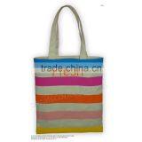 Colorful Stripe Print Natural Cotton Tote Bag With Logo Print thumbnail-1