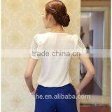 2015 Lady Women Clothing Short Sleeve Shirt O Neck Doll Chiffon Lace Blouse Tops Plus Size XXL thumbnail-2