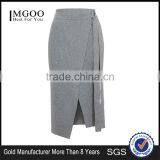 High Quality D-Ring Wrap Skirt Winter Grey Long Skirts Women Slit Office Wear Skirts thumbnail-1