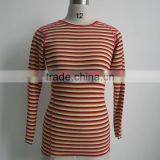100% Superfine Merino Wool Women Long Sleeve Red Stripe T-shirt thumbnail-1